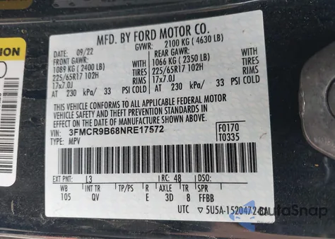 2022 Ford Bronco Sport Big Bend из США, поврежденный, VIN 3FMCR9B68NRE17572